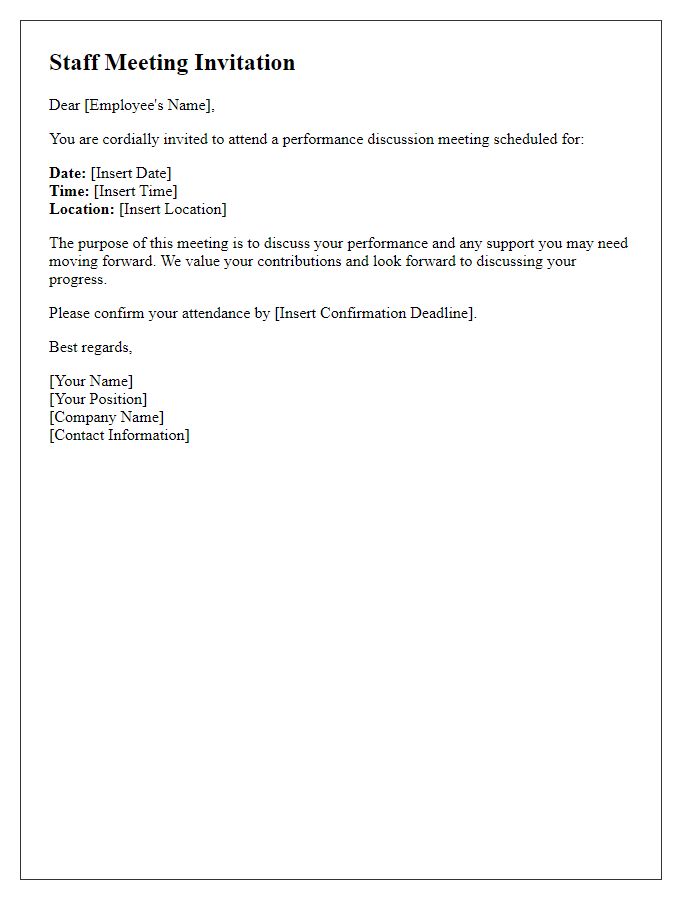 Letter template of Staff Meeting Invitation - Performance Discussion