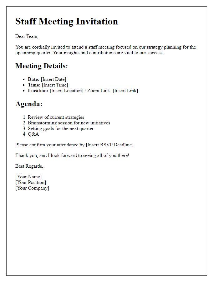 Letter template of Staff Meeting Invitation - Strategy Planning