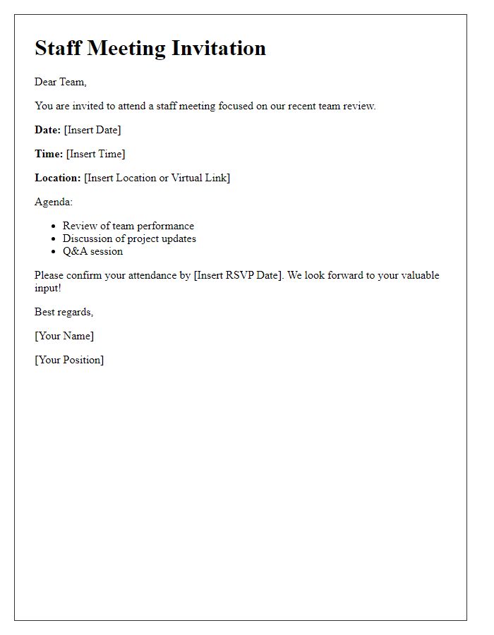 Letter template of Staff Meeting Invitation - Team Review