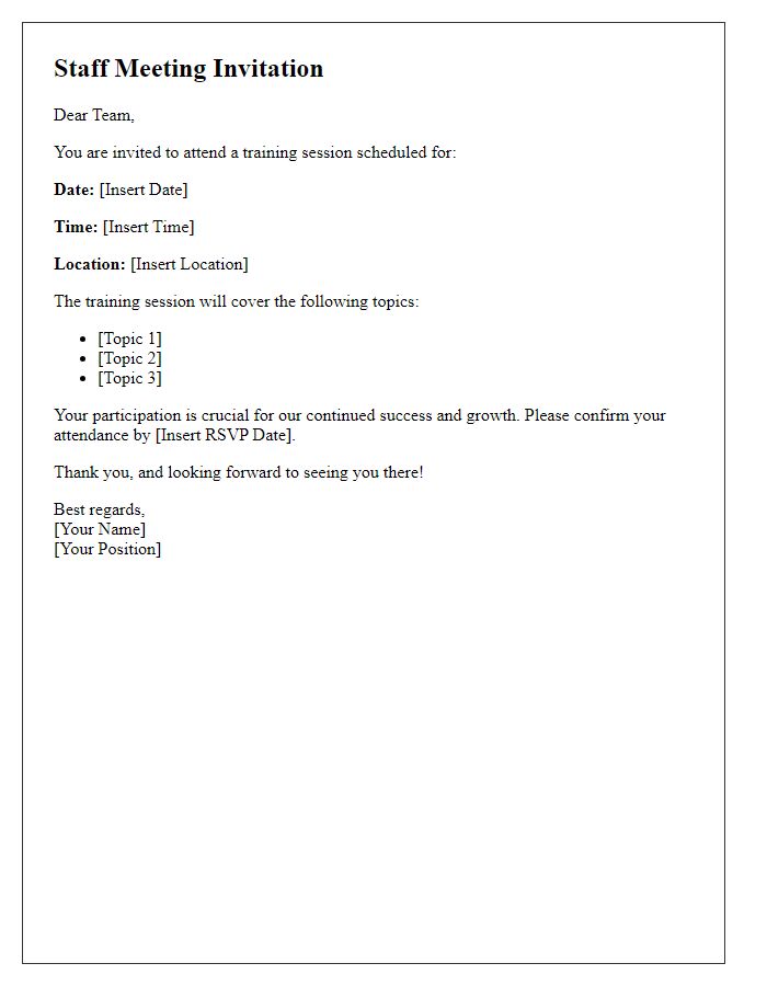 Letter template of Staff Meeting Invitation - Training Session