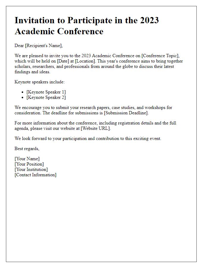 Letter template of academic conference invitation.