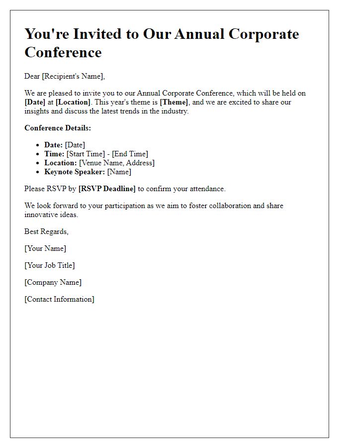 Letter template of corporate conference invitation.