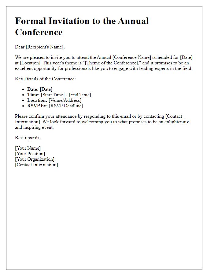 Letter template of formal conference invitation.