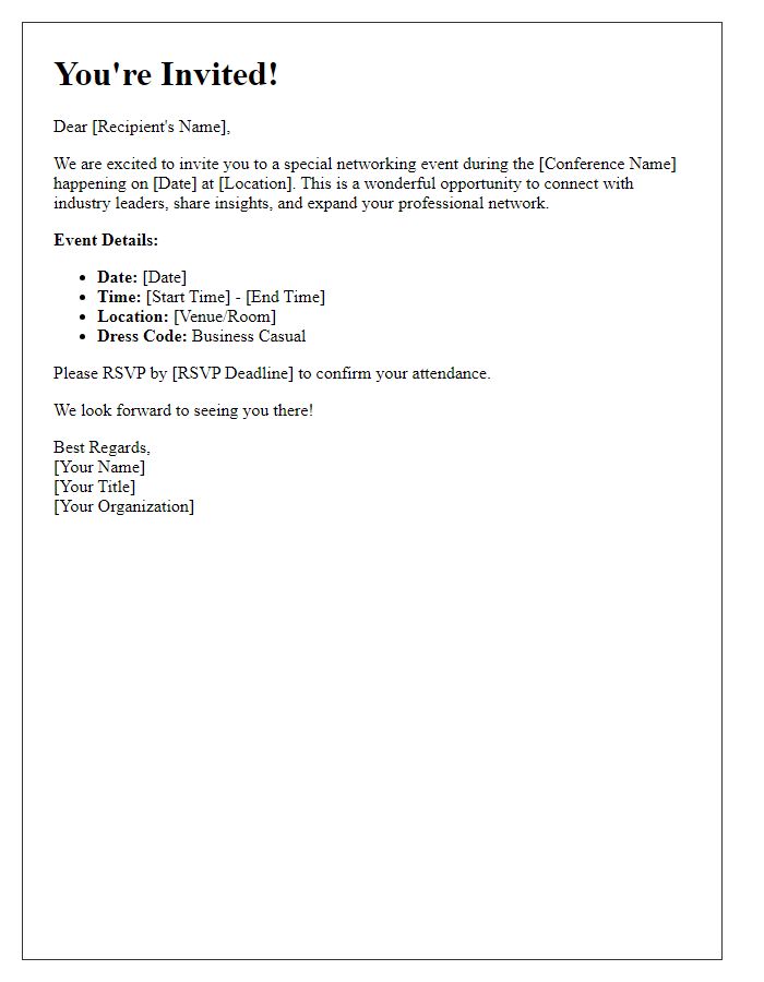 Letter template of networking event invitation during a conference.