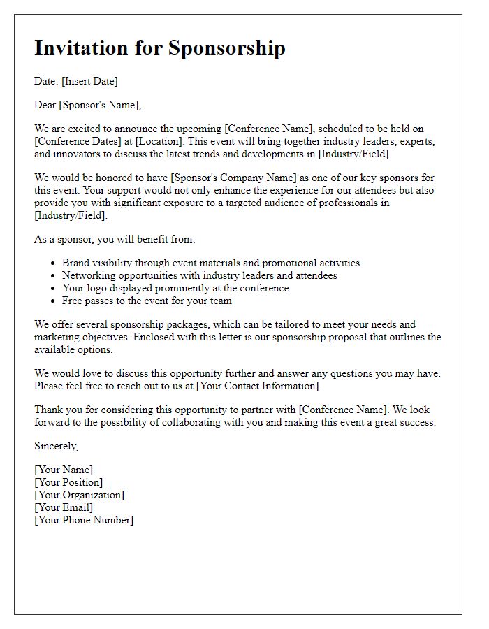 Letter template of sponsorship invitation for a conference.