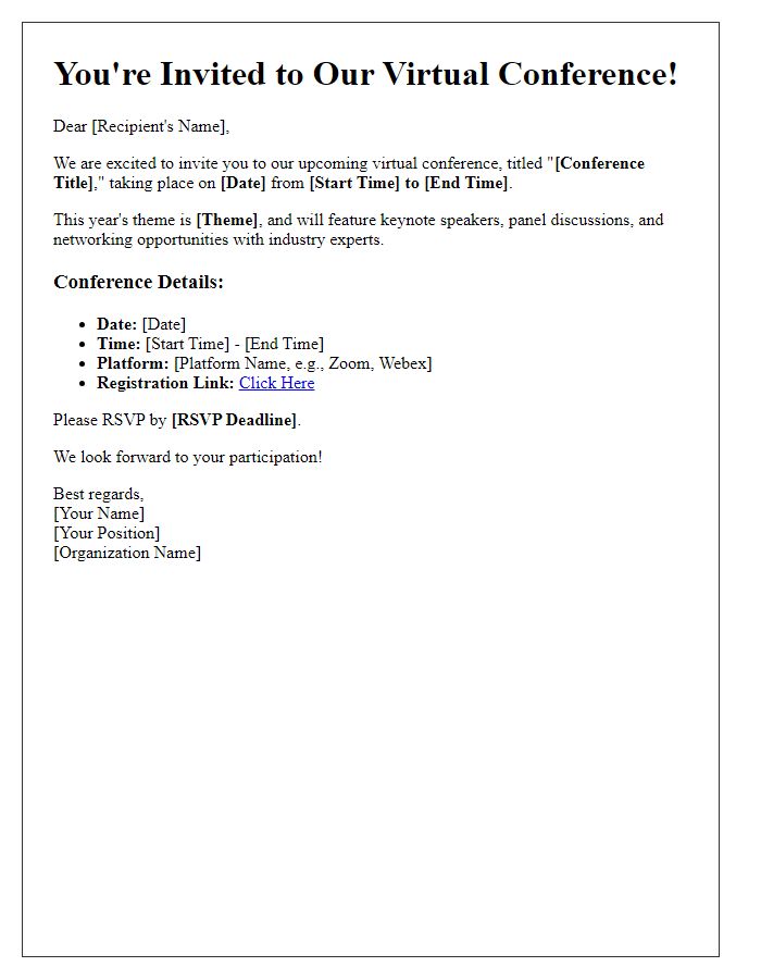 Letter template of virtual conference invitation.