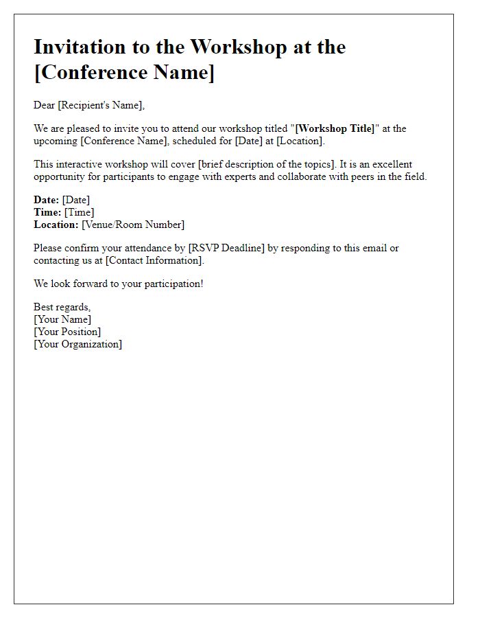 Letter template of workshop invitation at a conference.