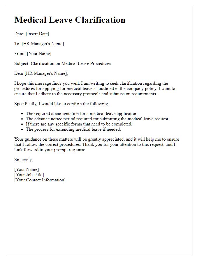 Letter template of medical leave clarification for HR procedures