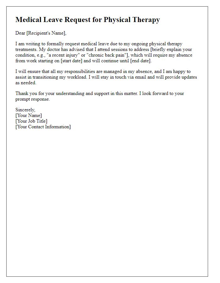 Letter template of medical leave request for physical therapy