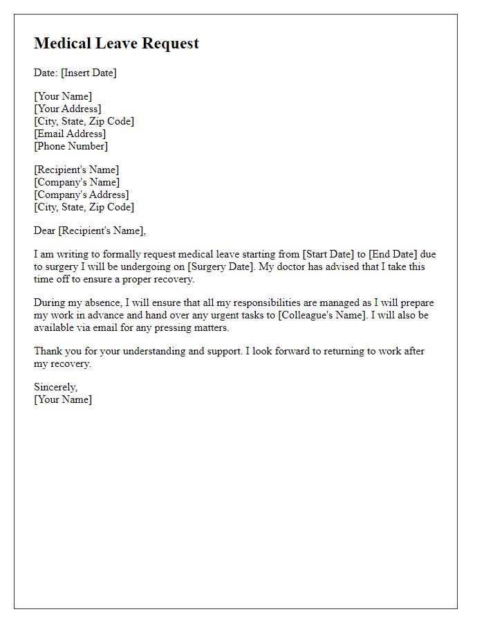 Letter template of medical leave for surgery recovery