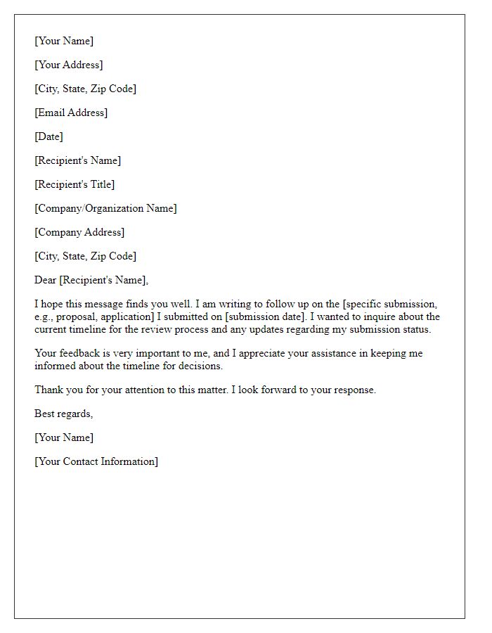 Letter template of follow-up inquiry on submission timeline