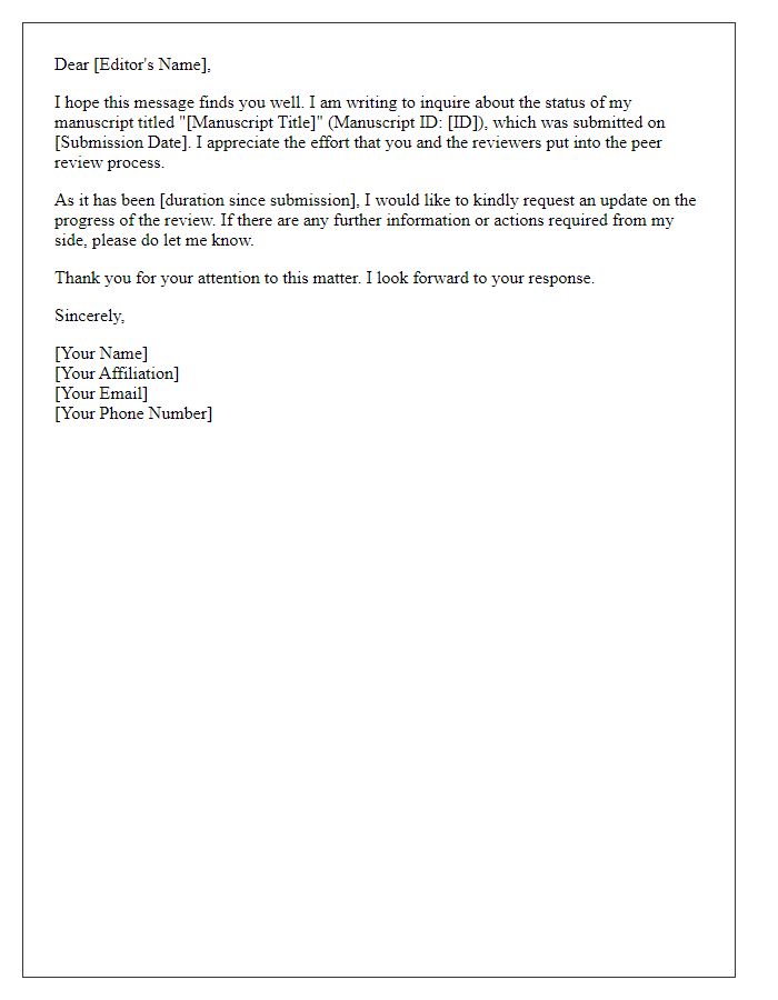 Letter template of inquiry about peer review status