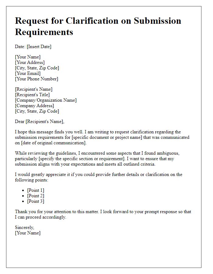 Letter template of request for clarification on submission requirements