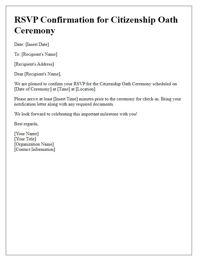 Letter template of RSVP confirmation for citizenship oath ceremony