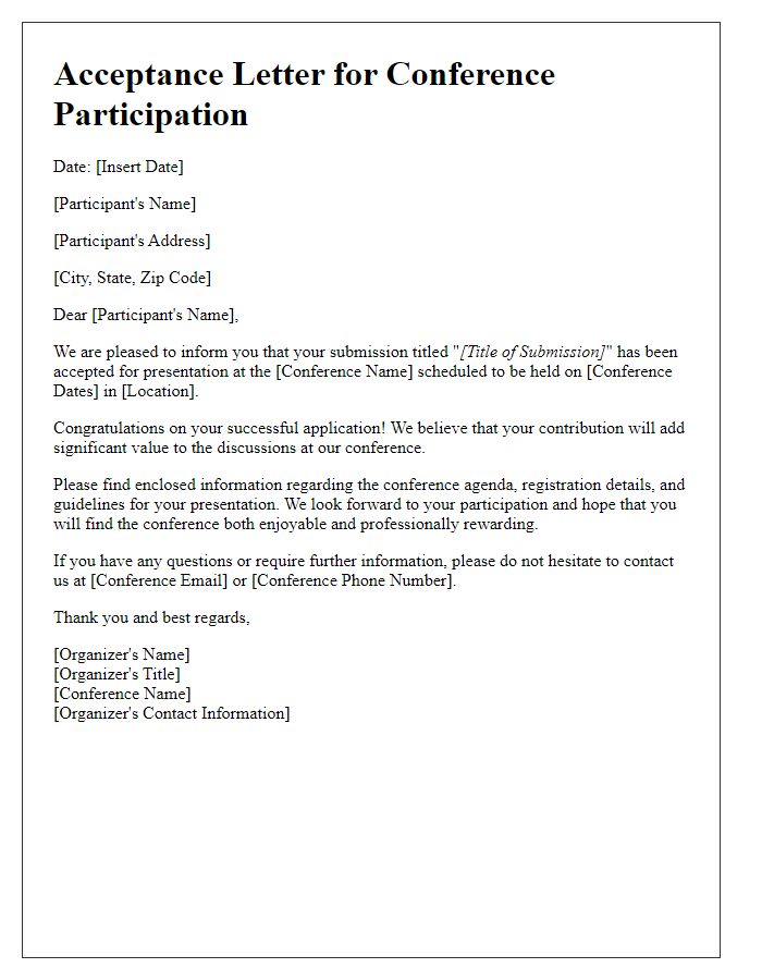 Letter template of acceptance for academic conference participation