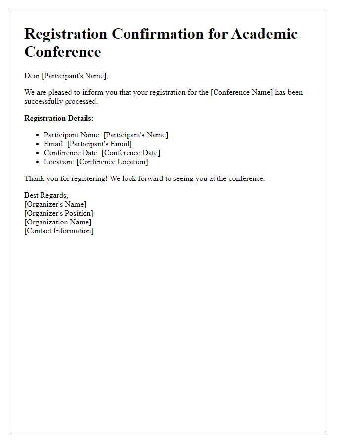 Letter template of registration confirmation for academic conference