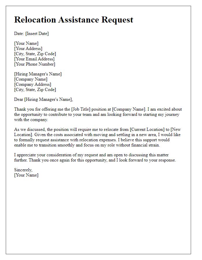 Letter template of relocation assistance request for negotiation during job offer.