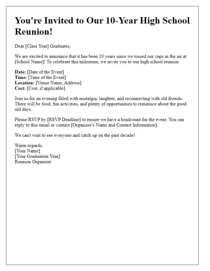 Letter template of high school reunion invitation for 10-year reunion