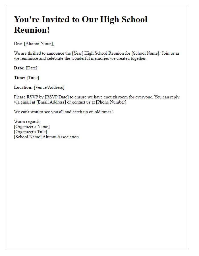 Letter template of high school reunion invitation for alumni