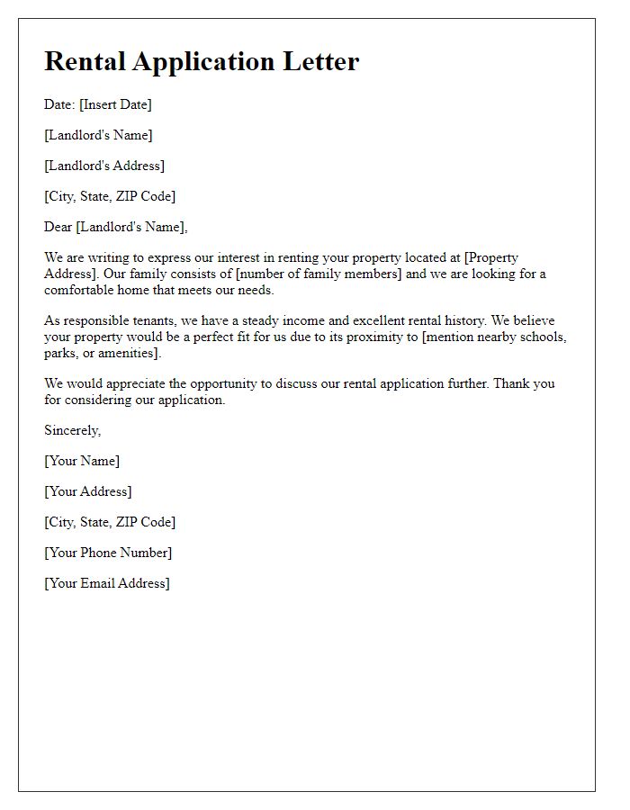 Letter template of rental application for families