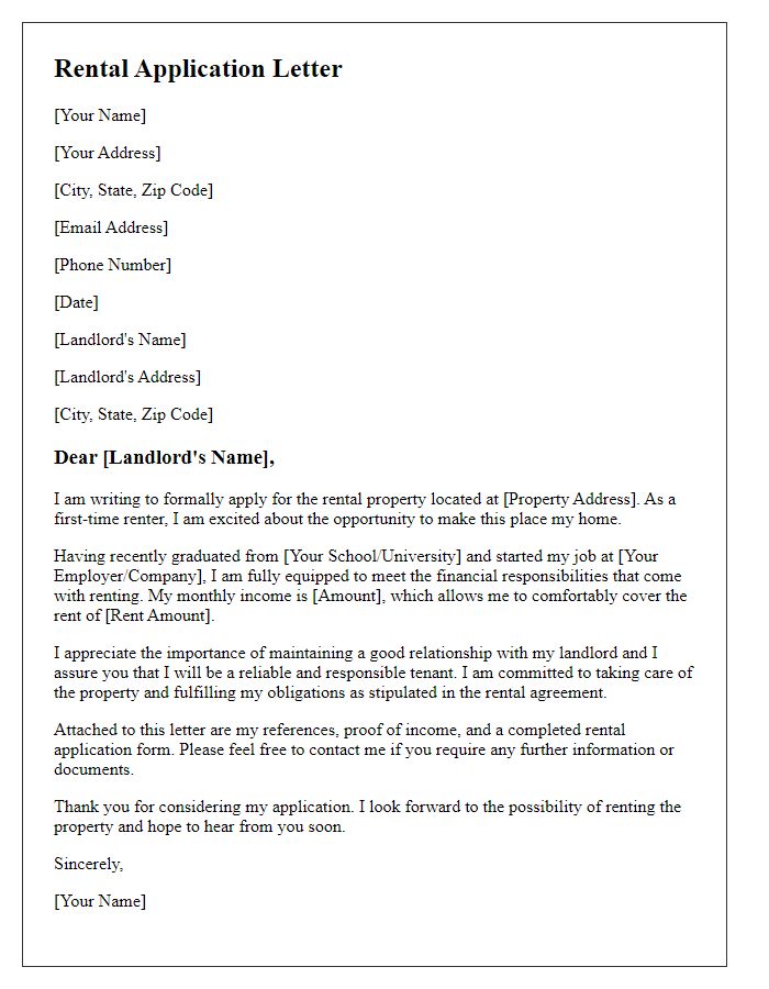 Letter template of rental application for first-time renters