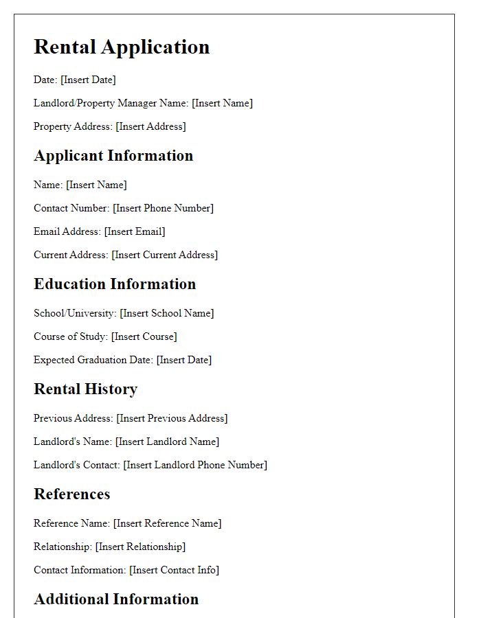 Letter template of rental application for students