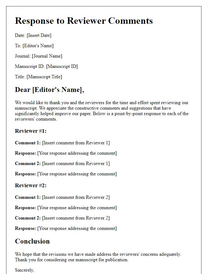 Letter template of author response for journal review