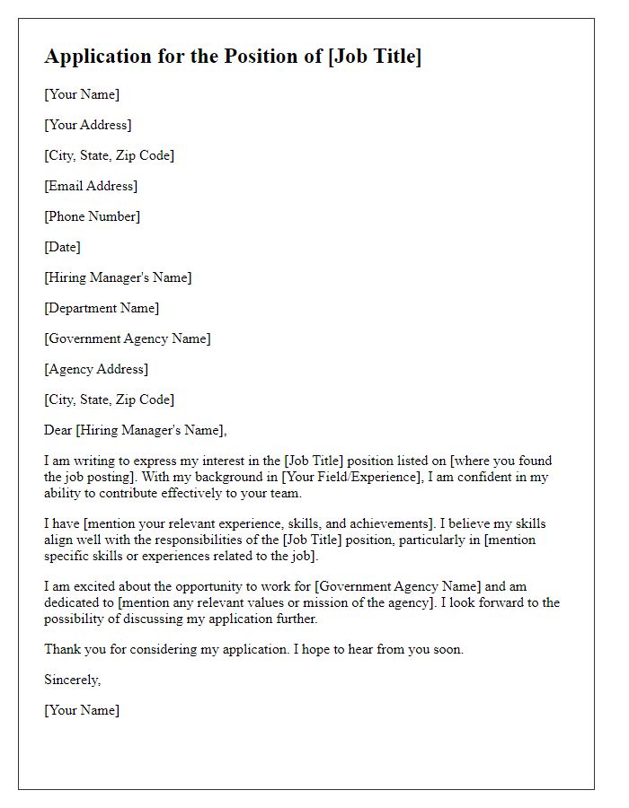 Letter template of Application for Government Job Position