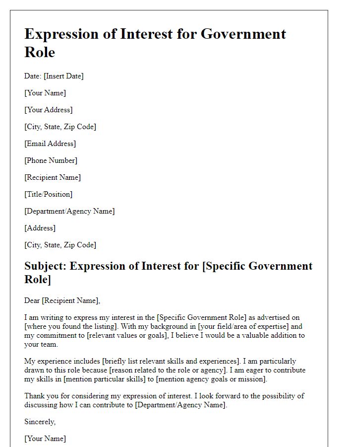 Letter template of Expression of Interest for Government Role