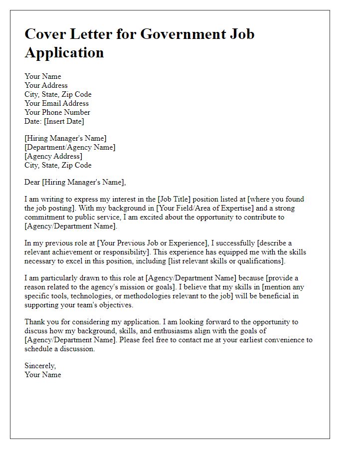 Letter template of Government Job Application Cover Letter