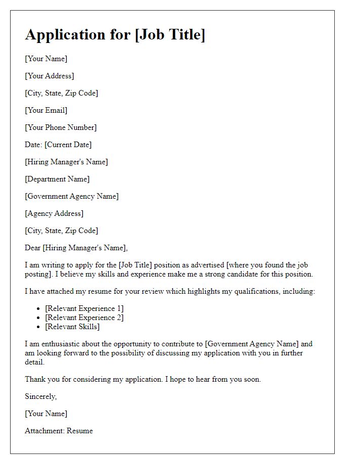 Letter template of Government Job Application with Resume Attachment
