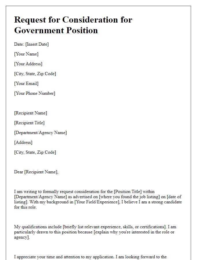 Letter template of Request for Consideration in Government Position