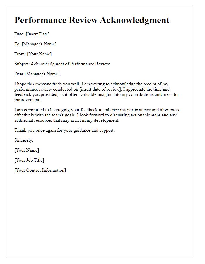 Letter template of job application performance review acknowledgment