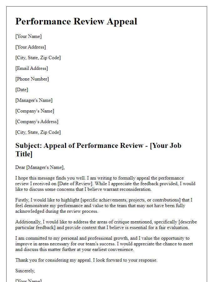 Letter template of job application performance review appeal