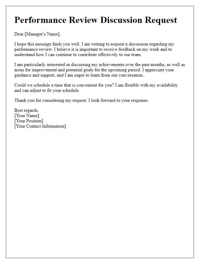 Letter template of job application performance review discussion request