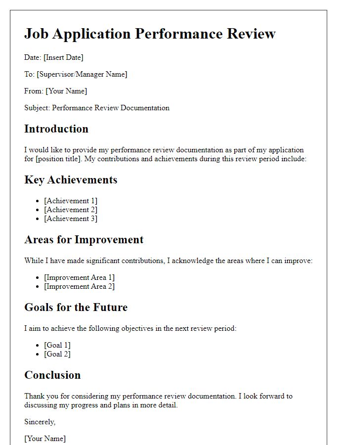 Letter template of job application performance review documentation