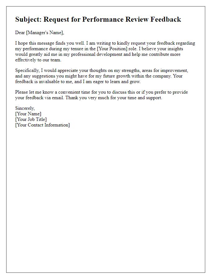 Letter template of job application performance review feedback request