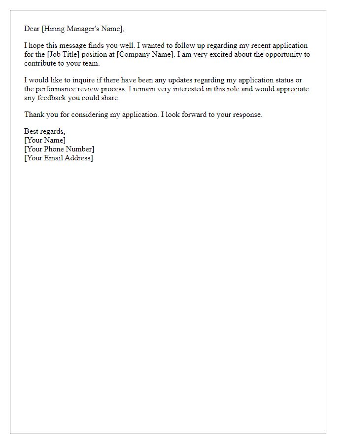 Letter template of job application performance review follow-up