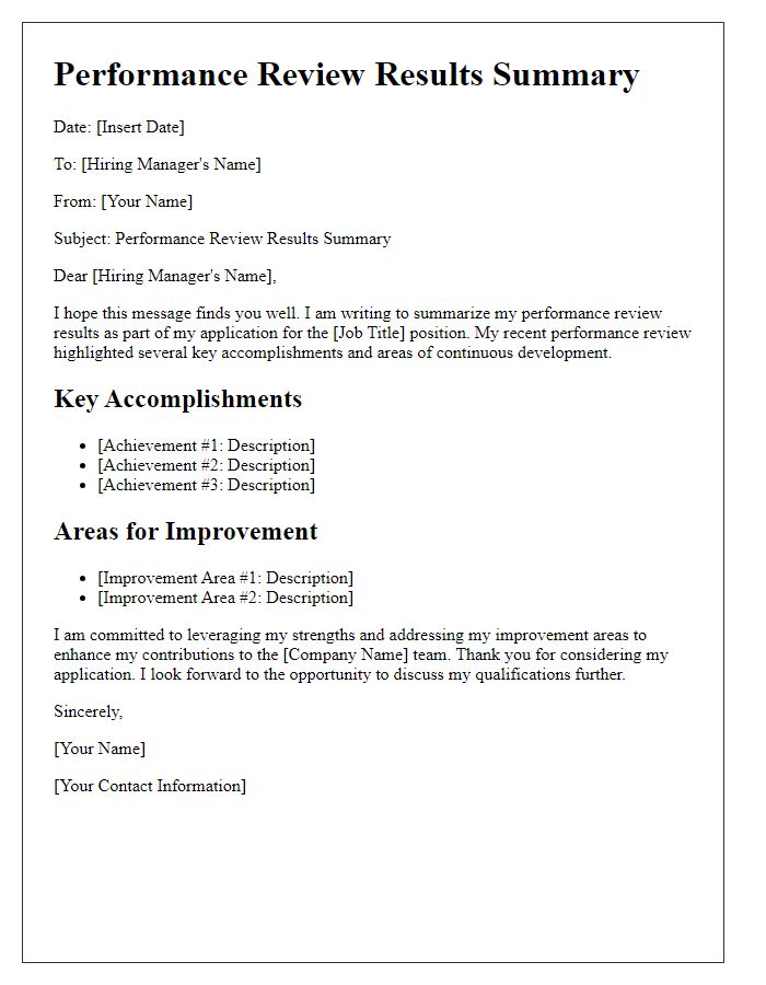 Letter template of job application performance review results summary