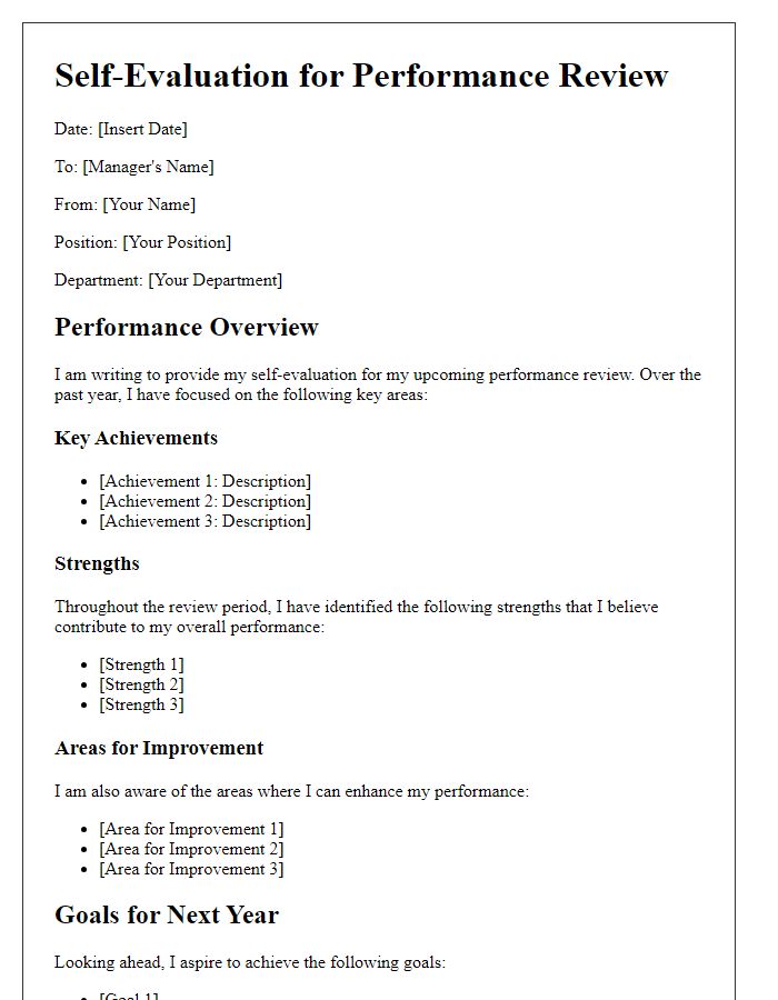 Letter template of job application performance review self-evaluation