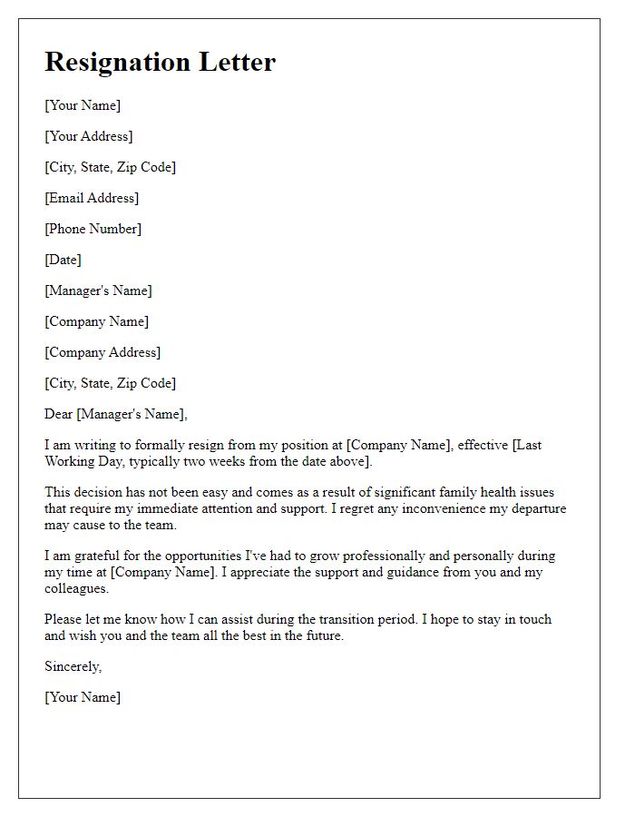 Letter template of resignation because of family health issues