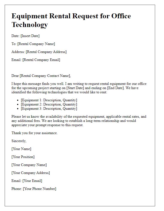 Letter template of equipment rental request for office technology.