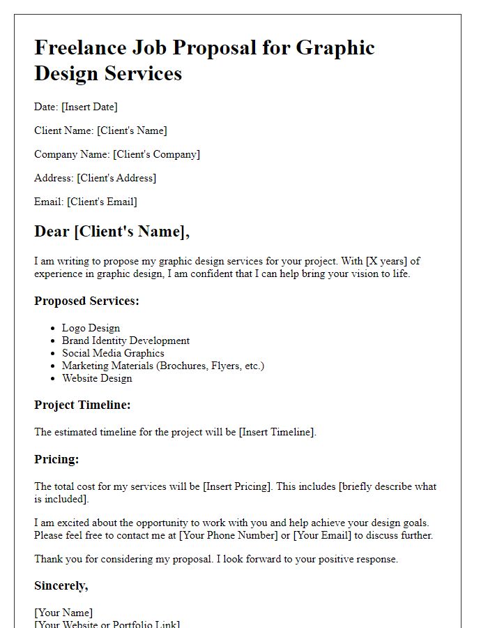 Letter template of freelance job proposal for graphic design services