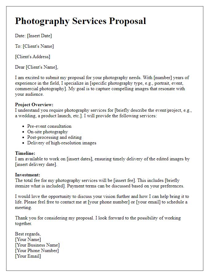 Letter template of freelance job proposal for photography services