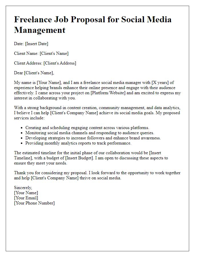 Letter template of freelance job proposal for social media management