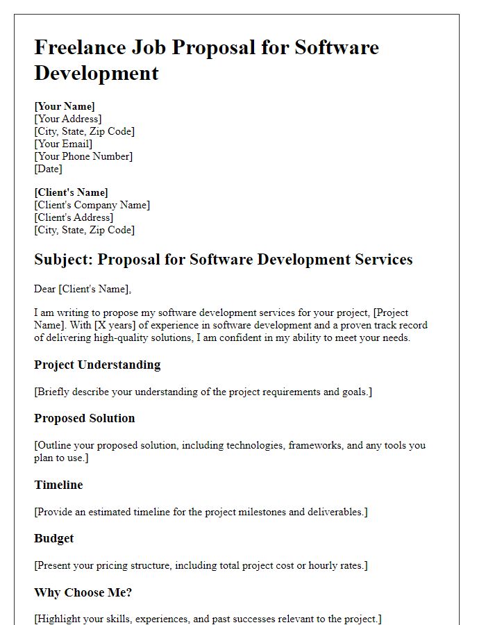 Letter template of freelance job proposal for software development