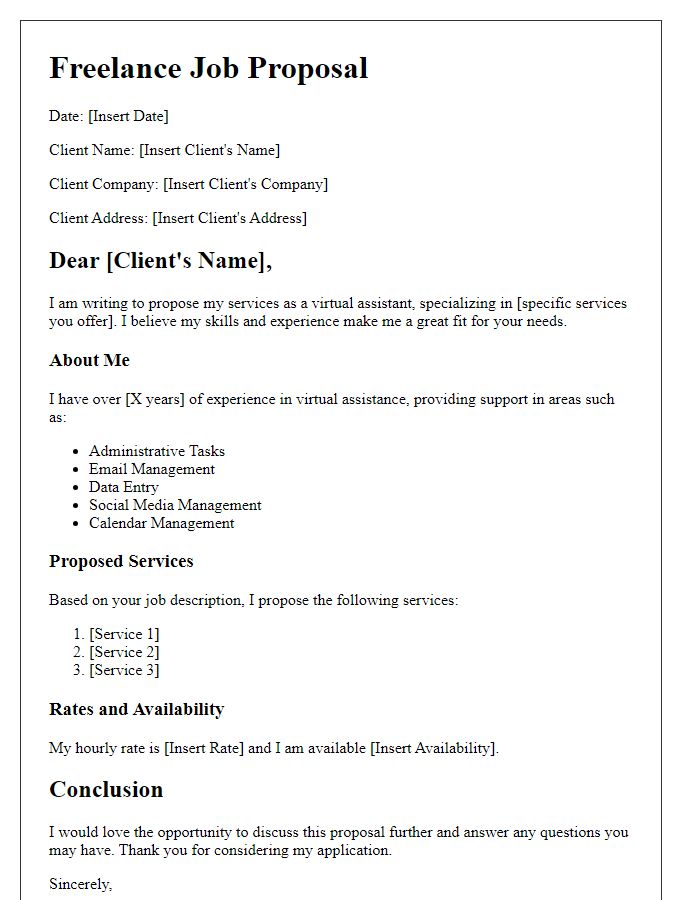 Letter template of freelance job proposal for virtual assistance