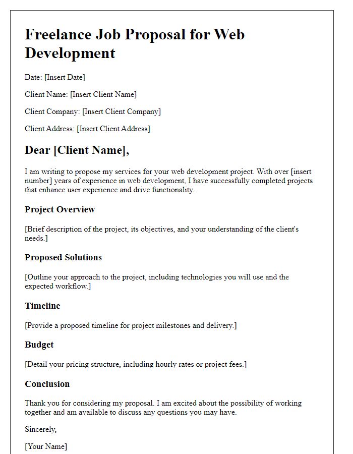 Letter template of freelance job proposal for web development projects