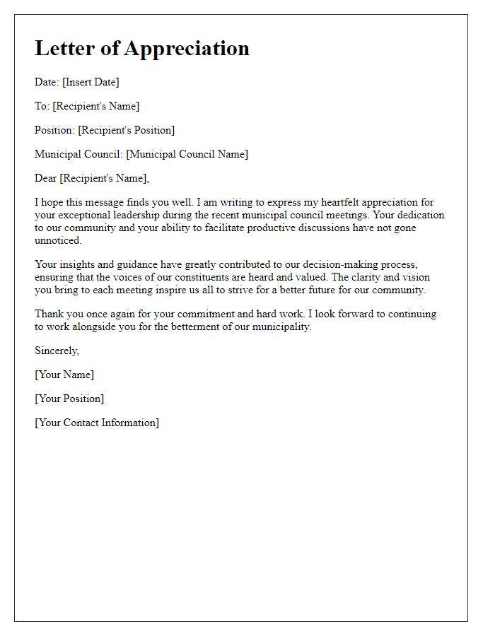 Letter template of appreciation for municipal council meeting leadership