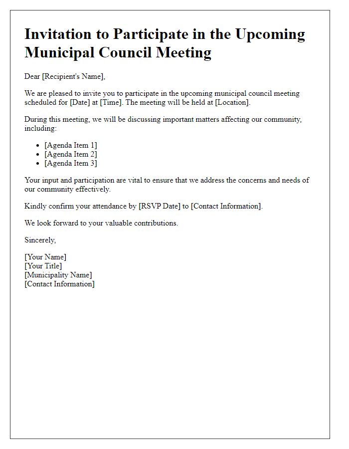 Letter template of invitation to participate in municipal council meeting